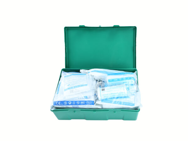 Forward of green DIN 13164 First Aid Kit Box