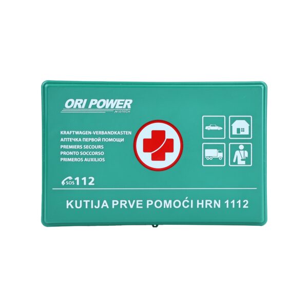 Front of green DIN 13164 First Aid Kit Box