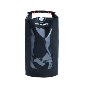 A black and red waterproof bag featuring the repeated phrase"FIRST AID KIT"