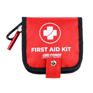 A red first aid kit prominently displaying the word "Onpower" on its exterior.